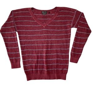 Prana Sweater Womens XS Red Striped Knit Wool Blend V-Neck Casual Pullover Top